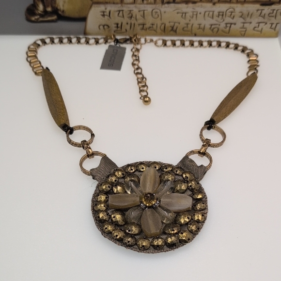 Chico's Gold and Silver Fabric Backed Medallion Necklace - Picture 4 of 7